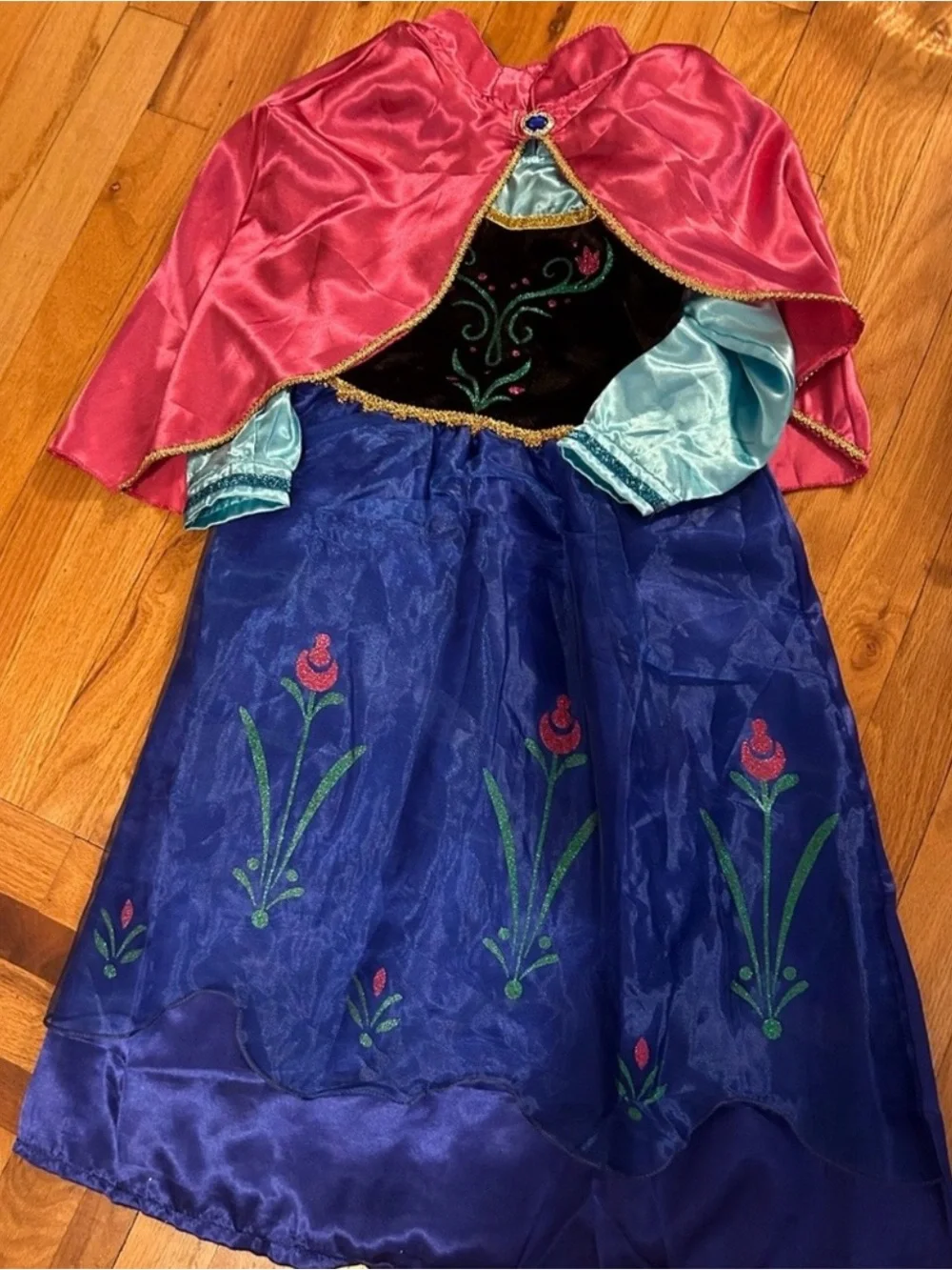 Girls Pink and Blue Princess Anna Costume Dress with Cape